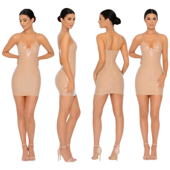 long sleeve fitted red dress Ayleen Embellished Cut-Out Mini Dress in Almond main image 1
